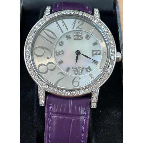 544 - Ladies stone set Butler and Wilson leather strap watch