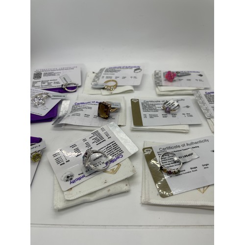 535 - Selection of Ten silver Ladies Gemporia rings With dust bags and COAs