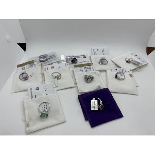 532 - Selection of Ten silver Ladies Gemporia rings With dust bags and COAs