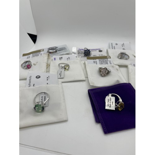 532 - Selection of Ten silver Ladies Gemporia rings With dust bags and COAs