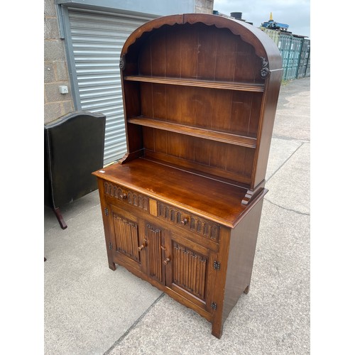 328 - Oak linen fold dutch dresser measures approx 20 inches tall, 42 wide and 21 wide