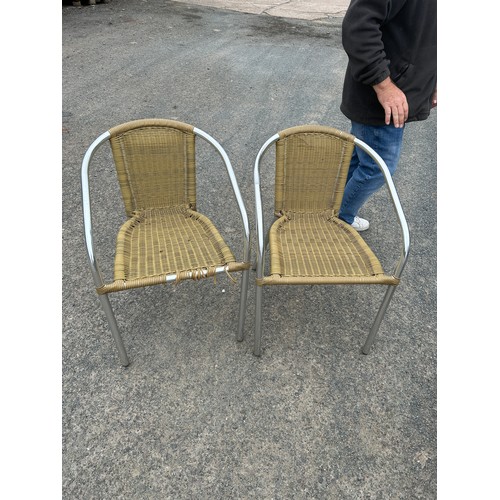 100F - Pair of wicker and metal garden chairs