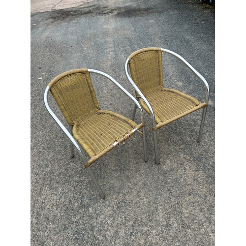 100F - Pair of wicker and metal garden chairs