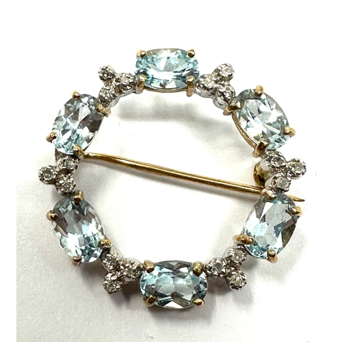 59 - 9ct gold aquamarine & diamond brooch weight 3.4g