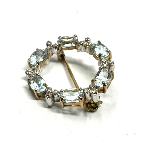 59 - 9ct gold aquamarine & diamond brooch weight 3.4g