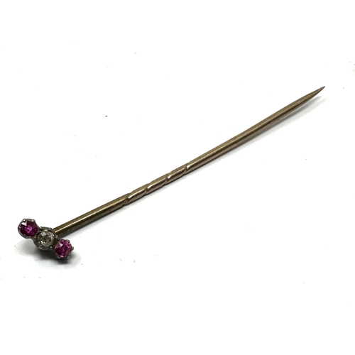 65 - antique gold diamond & ruby stick pin weight 1.1g