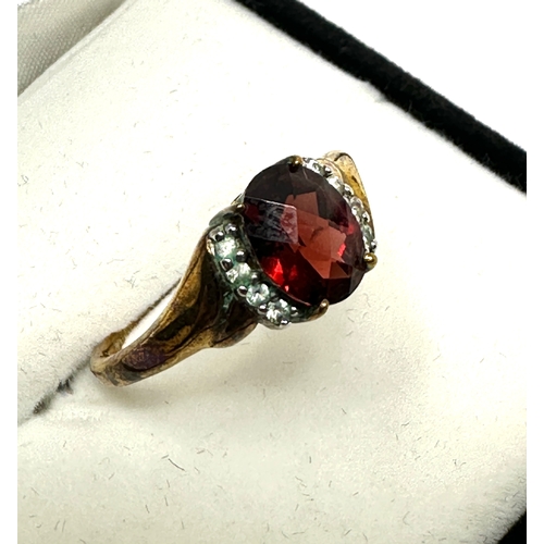 74 - Boxed 9ct gold red garnet & white sapphire ring with c.o.a  weight 2.6g