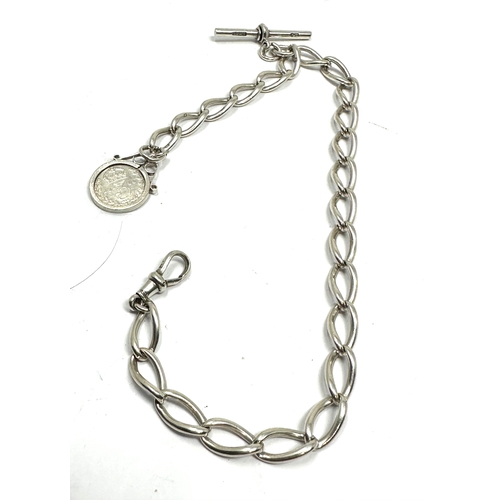 12 - Antique silver albert watch chain & coin fob weight 30g