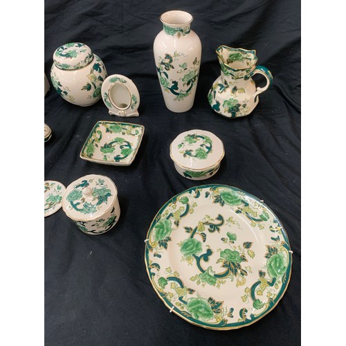 68 - Selection of Masons Chartreuse pottery includes Ginger jar, jugs, plates etc