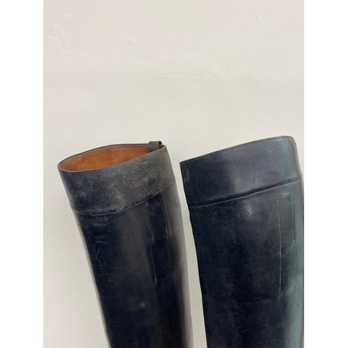 519 - Black leather antique riding boots marked Rowell & Son Melton Mowbray for fox hunting height approx ... 