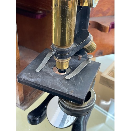 75A - Vintage Voigtlaender Braunschweig MK IVA brass and metal microscope complete with lenses fitted in a... 