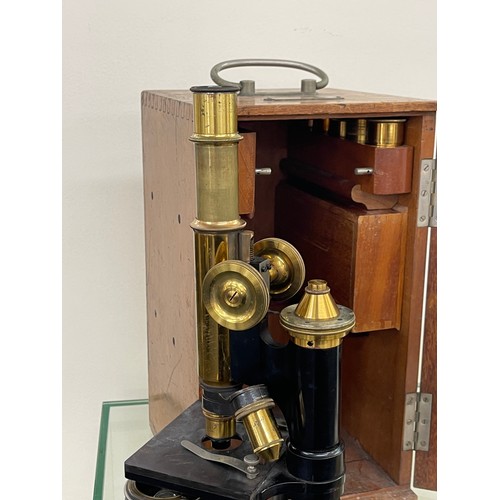 75A - Vintage Voigtlaender Braunschweig MK IVA brass and metal microscope complete with lenses fitted in a... 