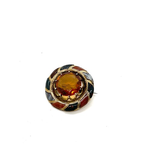 405 - Unmarked antique gold Scottish brooch ( tests as 9ct ) set with citrine surrounded by agate stones. ... 