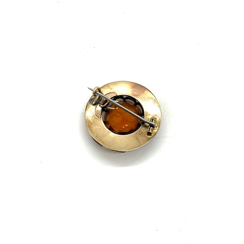 405 - Unmarked antique gold Scottish brooch ( tests as 9ct ) set with citrine surrounded by agate stones. ... 