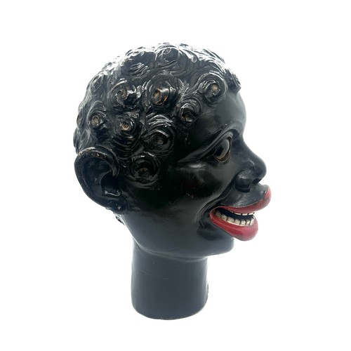 388 - Black Americana antique carved wooden head of a black man with glass eyes. 19th century fairground c... 