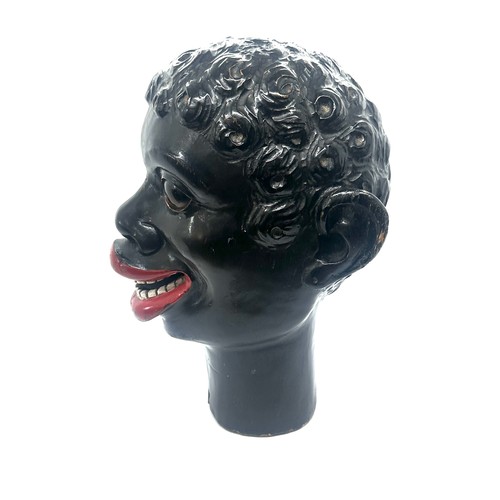 388 - Black Americana antique carved wooden head of a black man with glass eyes. 19th century fairground c... 