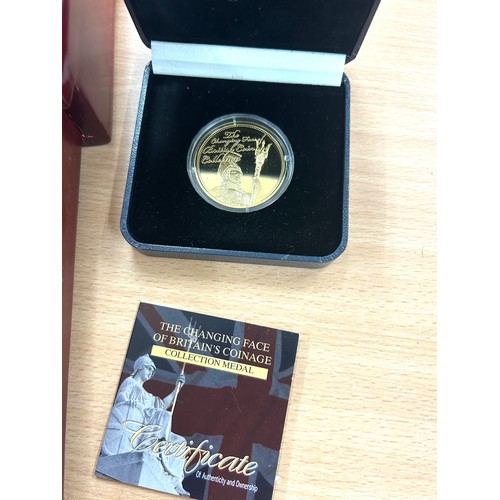 418 - Boxed Gold plated British currency coins and The changing face of britains coinage medal