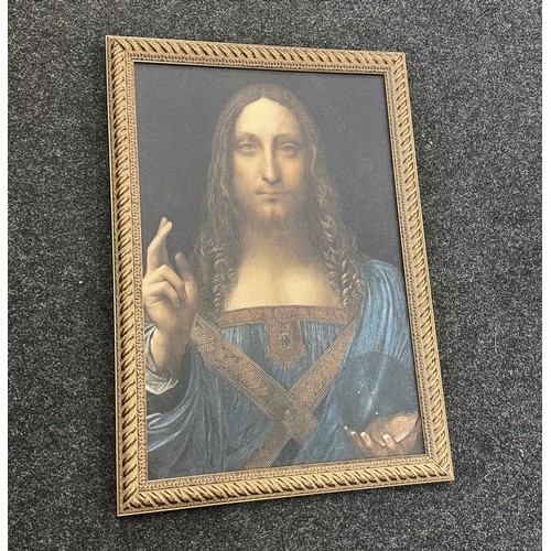 77 - Gilt framed print on canvas of Jesus measures approx 33 inches tall by 24 wide