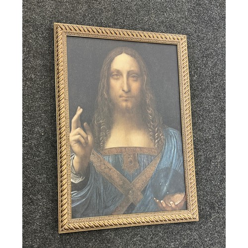 77 - Gilt framed print on canvas of Jesus measures approx 33 inches tall by 24 wide