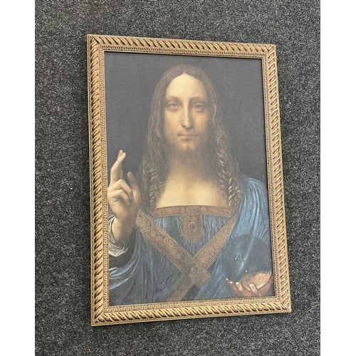 77 - Gilt framed print on canvas of Jesus measures approx 33 inches tall by 24 wide