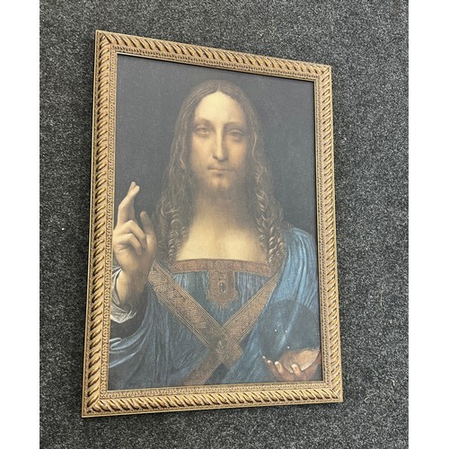 77 - Gilt framed print on canvas of Jesus measures approx 33 inches tall by 24 wide