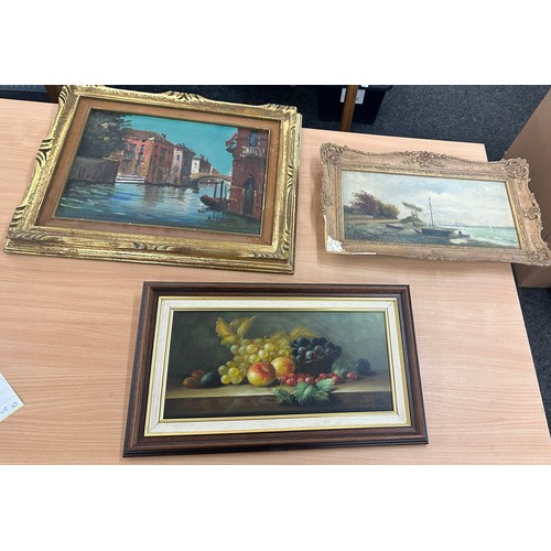 69 - Three paintings two in gilt frames largest measures approx 20 inches wide by 17 deep