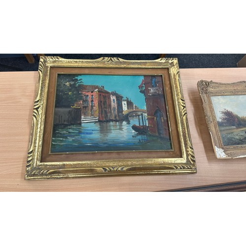 69 - Three paintings two in gilt frames largest measures approx 20 inches wide by 17 deep