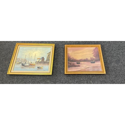 63 - Two gilt framed oil on canvas largest measures approx 25 inches wide by 20 long