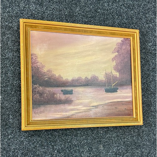 63 - Two gilt framed oil on canvas largest measures approx 25 inches wide by 20 long