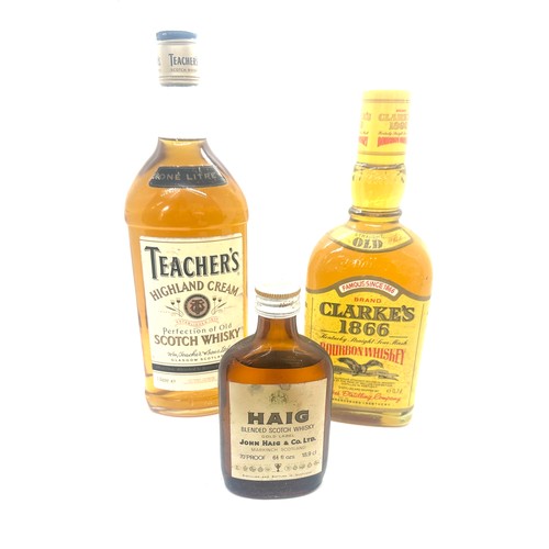 91 - Clarke's 1866 Bourbon, Teachers Highland Cream Scotch Whisky, John Haig's Gold Label Blended Scotch ... 