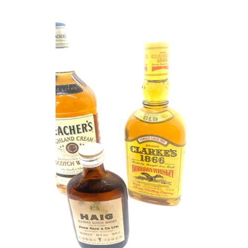 91 - Clarke's 1866 Bourbon, Teachers Highland Cream Scotch Whisky, John Haig's Gold Label Blended Scotch ... 