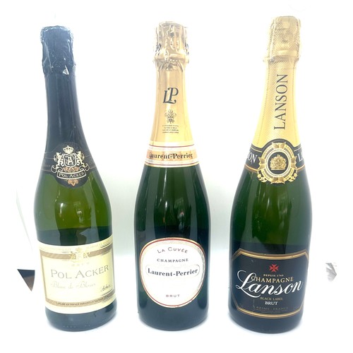 89 - Three bottles of sealed Champagne to include Pol Acker Brut, Lanson and Laurent-Perrier