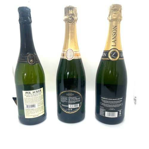 89 - Three bottles of sealed Champagne to include Pol Acker Brut, Lanson and Laurent-Perrier