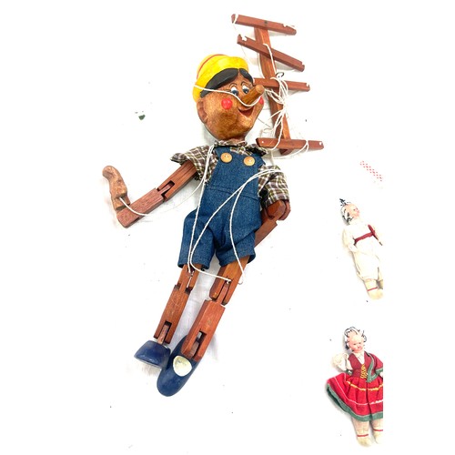 37 - Selection of vintage toys to include a wooden Pinocchio puppet and various dolls