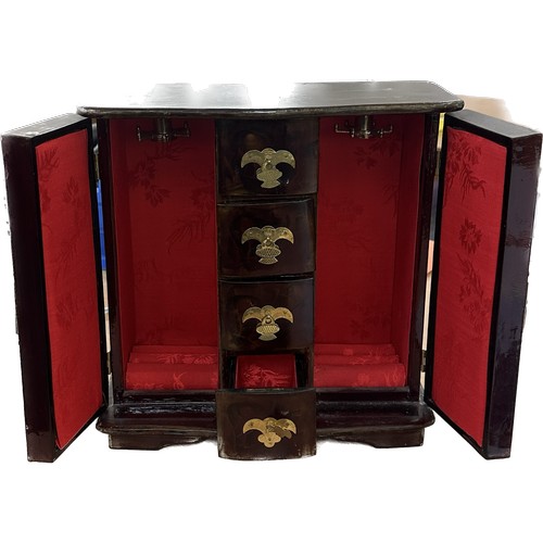 43 - Oriental jewellery cabinet with 3D art measures approx 11 inches tall by 11 wide