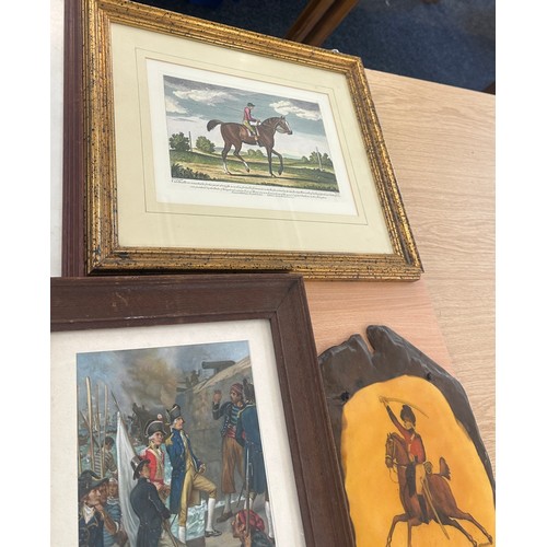 45 - Selection of prints and pictures to include Military and hunting largest measures approx 19.5 inches... 