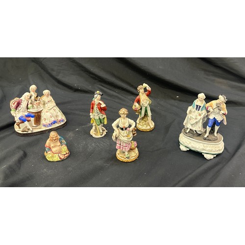 49 - Five continental china figures and one small buddha