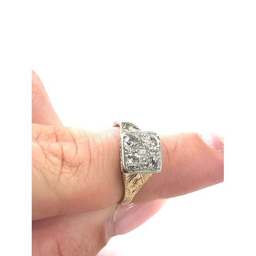 390A - Vintage 18ct gold and platinum diamond ring, set with 4 diamonds and diamond chips ring size l/m