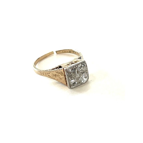 390A - Vintage 18ct gold and platinum diamond ring, set with 4 diamonds and diamond chips ring size l/m