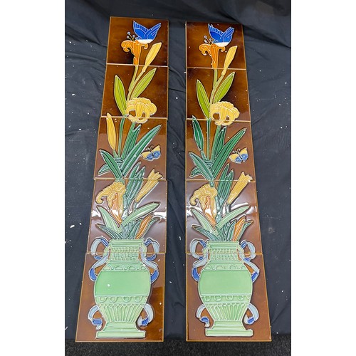 33 - Set of glazed fire place tiles 10 in total each measures approximately 6 inches by 6 inches