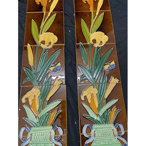 33 - Set of glazed fire place tiles 10 in total each measures approximately 6 inches by 6 inches