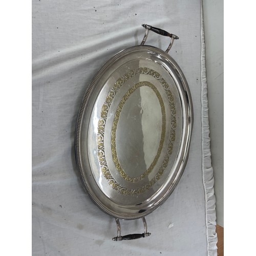 549 - Large silver plated 2 handled tray measures approximately 28 inches wide 18 inches wide