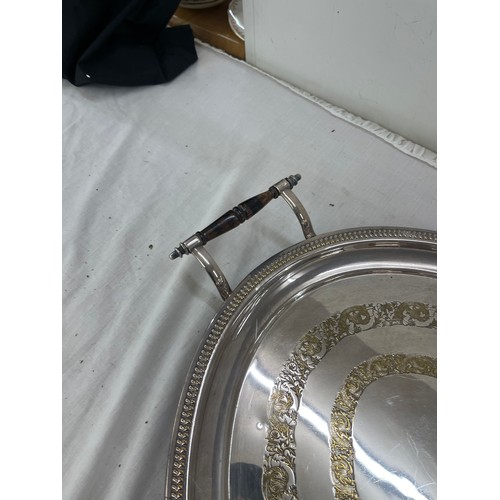 549 - Large silver plated 2 handled tray measures approximately 28 inches wide 18 inches wide