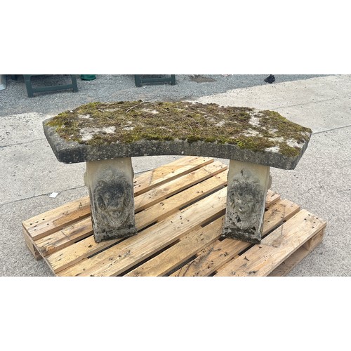 100N - Concrete garden bench with lion heads measures approx 21 inches tall by 48 wide and 19 deep