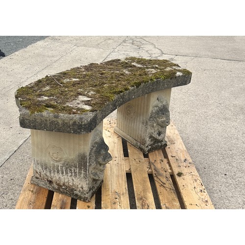 100N - Concrete garden bench with lion heads measures approx 21 inches tall by 48 wide and 19 deep