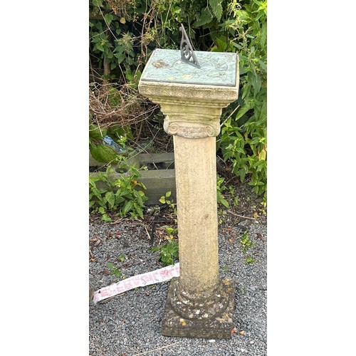 100R - Vintage Sand stone column base sun dial overall height 36 inches