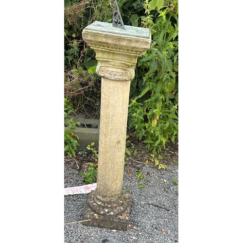 100R - Vintage Sand stone column base sun dial overall height 36 inches