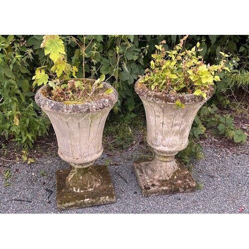 100S - Pair of antique concrete garden urns measures approx 27 inches tall by 17 diameter