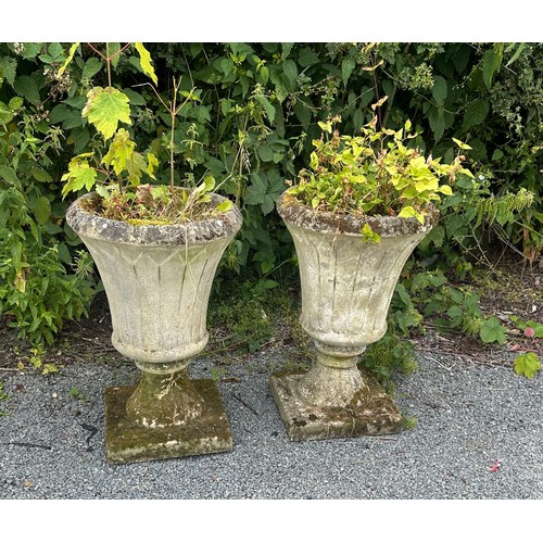 100S - Pair of antique concrete garden urns measures approx 27 inches tall by 17 diameter