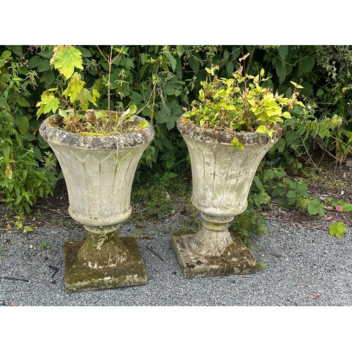 100S - Pair of antique concrete garden urns measures approx 27 inches tall by 17 diameter